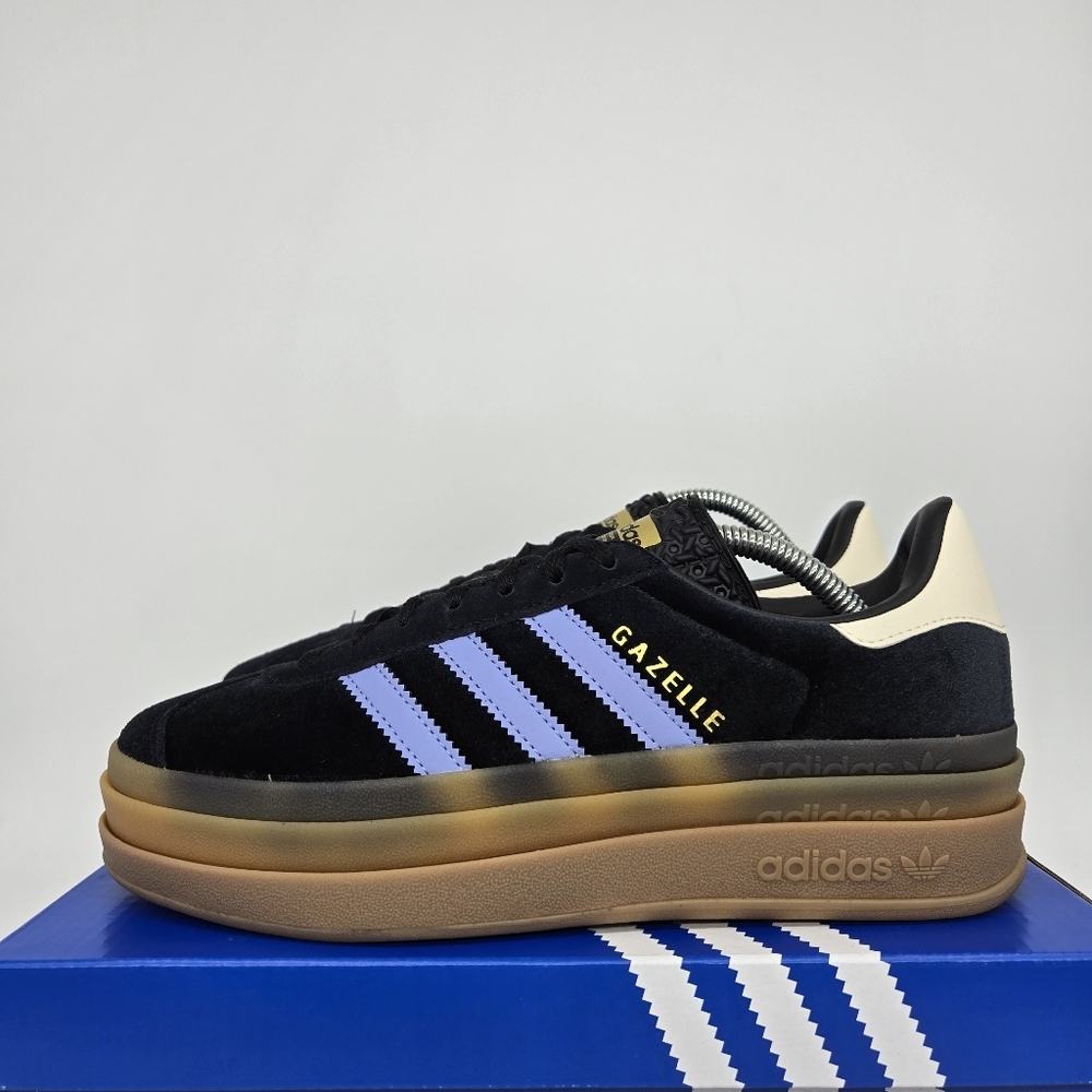adidas Gazelle Bold JR5965 Black Velvet Blue Spark Shoes Women's Size 7.5 New
